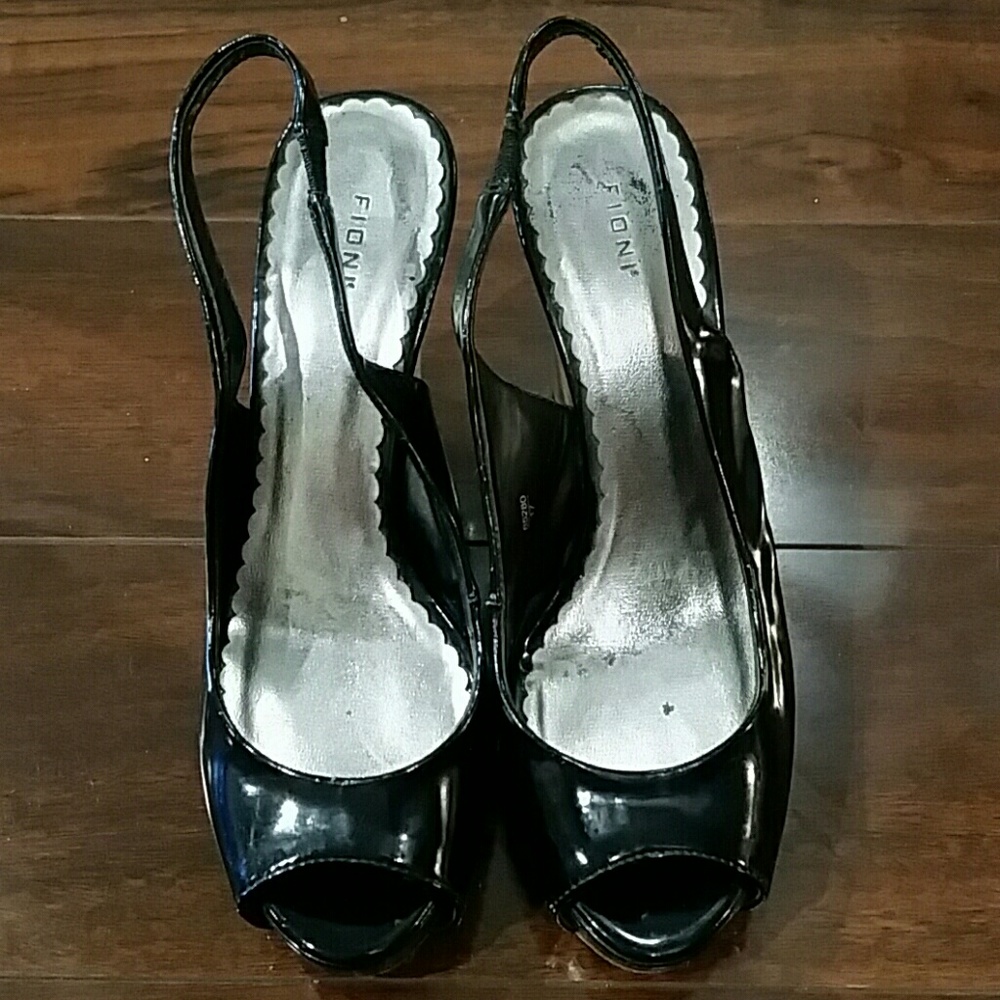 Fioni black patent & cork wedges